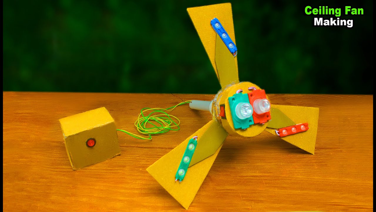 How to make a Ceiling Fan using DC motor Cardboard - Ceiling fan with color light - Ceiling Fan