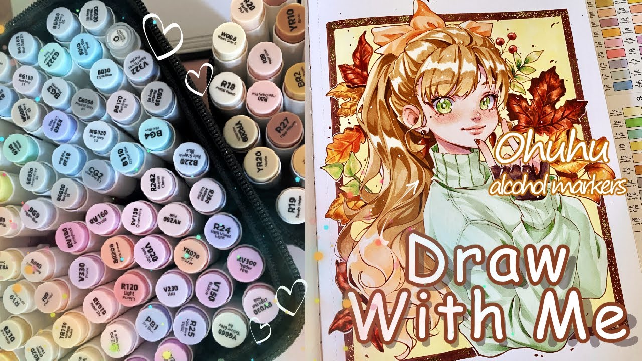 🍁Draw with me/Sketchbook session/💖Ohuhu alcohol brush marker coloring process