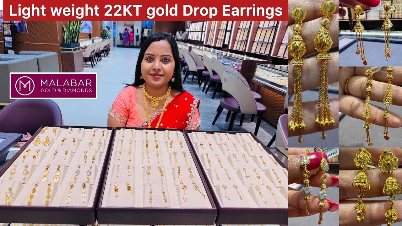 Light weight😲 Stylish & trendy 22KT gold earring designs from Malabar💛| Drop-earrings ✨