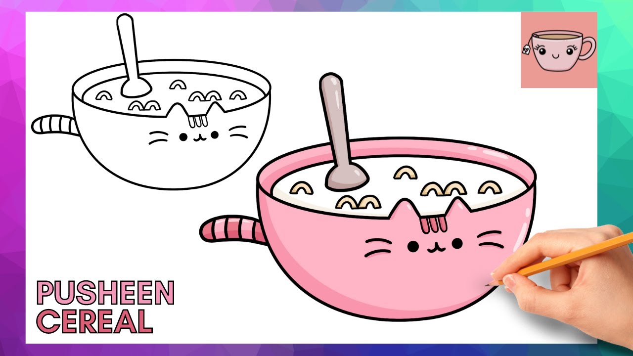 How To Draw Pusheen Cat - Cereal | Cute Easy Step By Step Drawing Tutorial