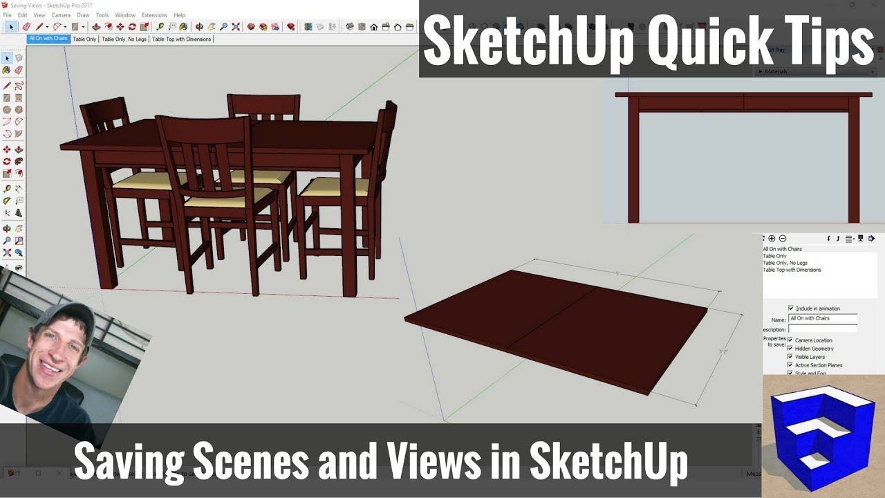 SketchUp Tips for Woodworkers - Saving Scenes and Visibilities and Creating Animations in SketchUp