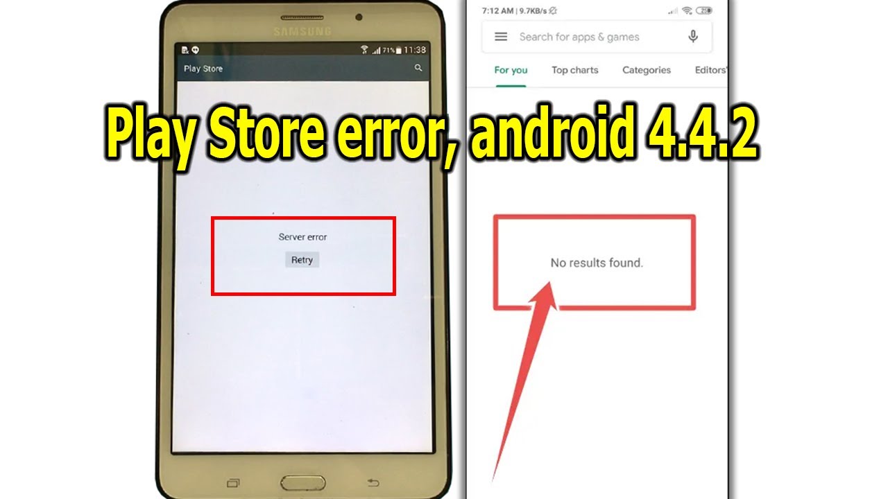 How to fix server error or no results found on Play Store, Android 4.4.2