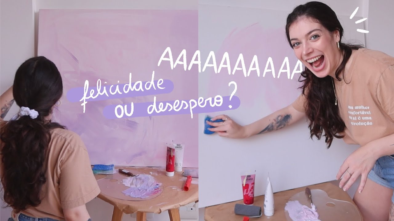 PINTANDO UMA TELA GIGANTE DE MAIS DE 1 METRO 🎨 Primeira vez fazendo arte abstrata