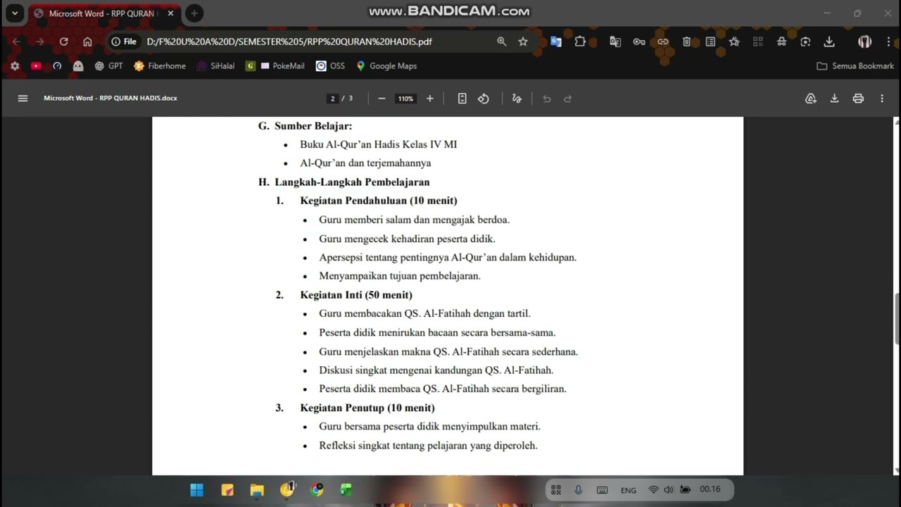 RPP Al Qur'an hadits