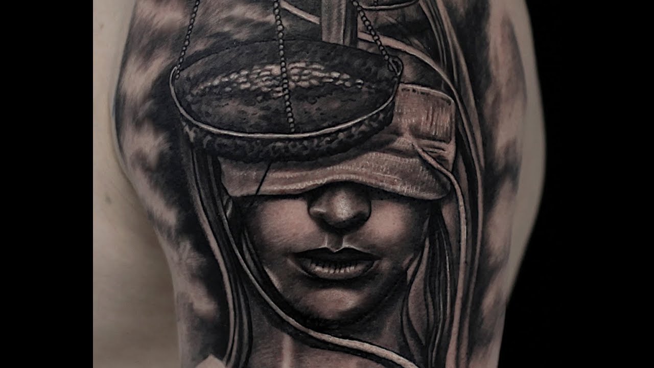 Blind Lady Justice tattoo time lapse