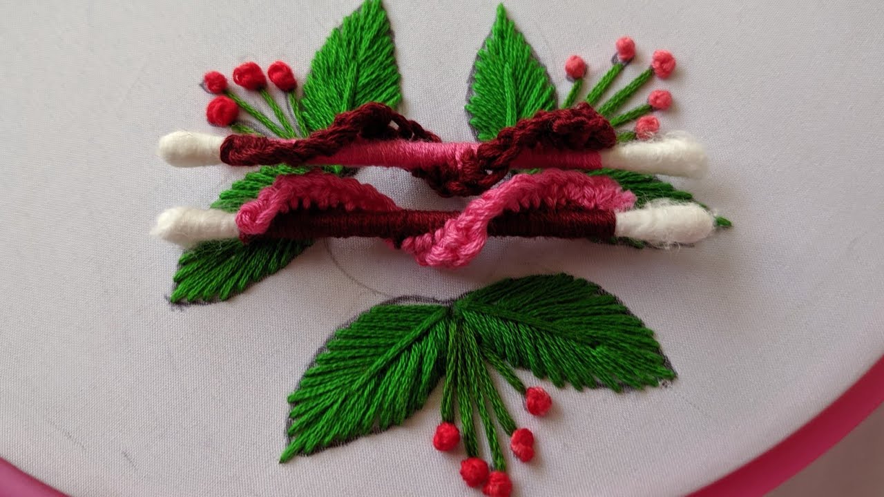 Amazing Hand Embroidery Flower design trick with cotton bud.Very Easy Hand Embroidery flower design
