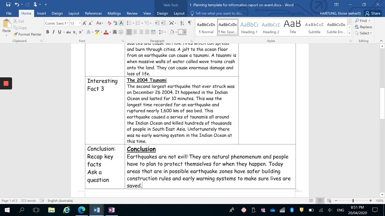 Information report structure
