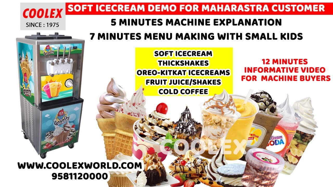 SOFT ICE CREAM MACHINE DEMONSTRATION WITH MENU THICK SHAKES, SUNDAES, FRUIT SHAKES AND COLD COFFEE