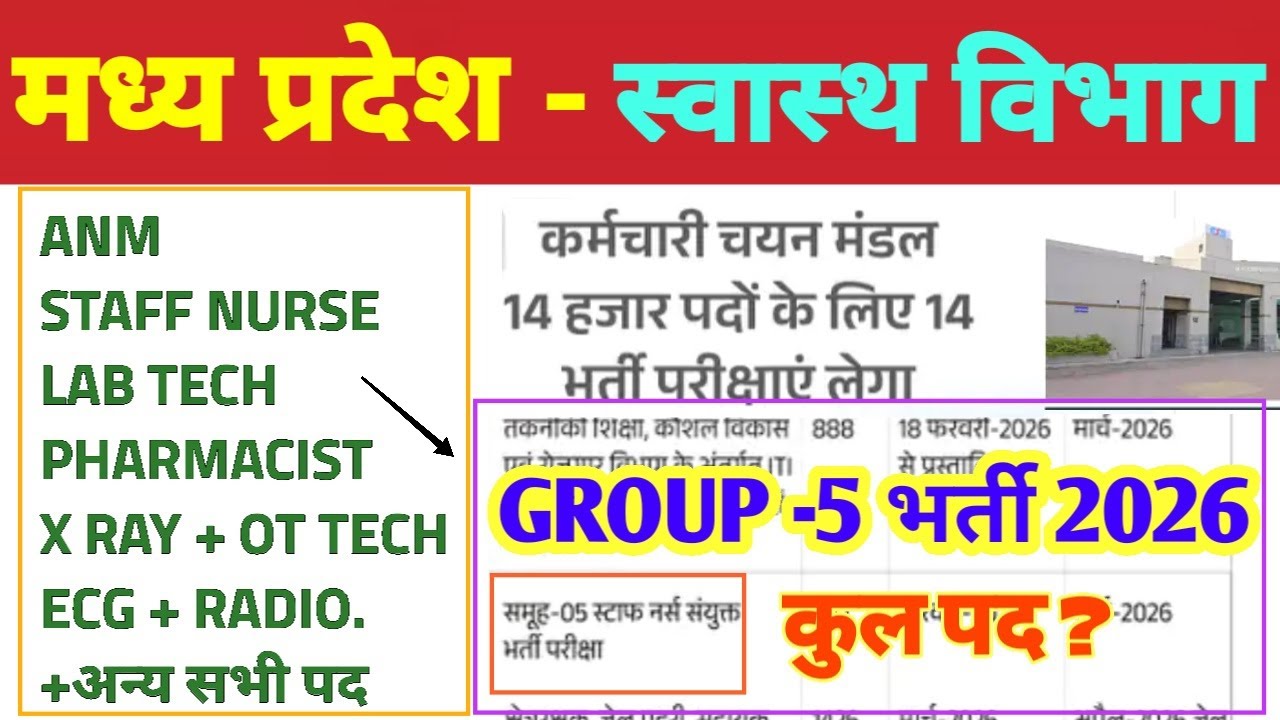 खुशखबरी - MP GROUP 5 VACANCY 2026 - ANM STAFF NURSE LAB TECH PHARMACIST OT -MPESB EXAM CALANDER 2026