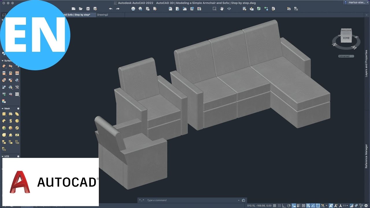AutoCAD 3D | Modeling a Simple Armchair and Sofa | Step by step