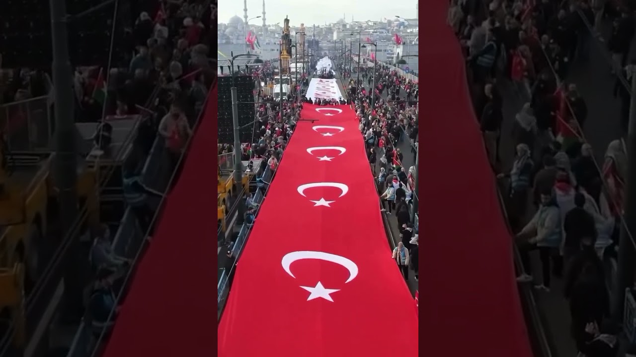 Turkish demonstrators stand up for Palestine,hold massive rally in Istanbul on first day of new year