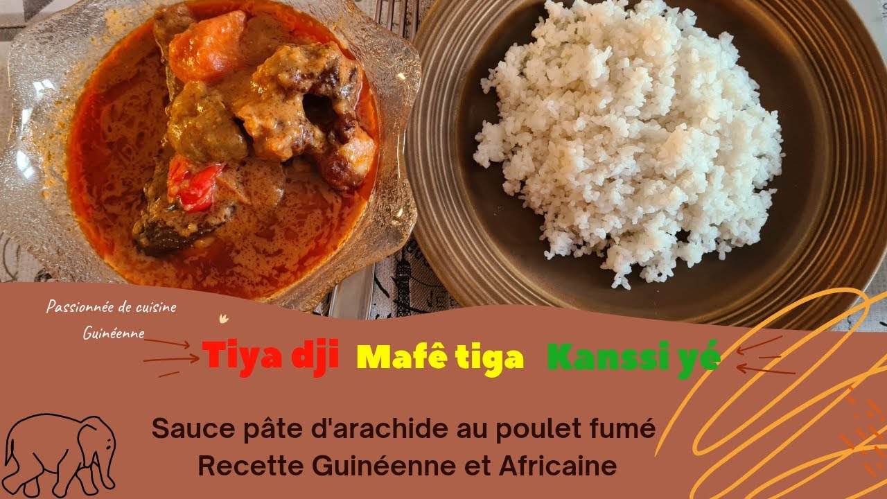 Mafê tiga / Tiya dji / Kanssi yé (Sauce pâte d'arachide) au poulet fumé avec du riz micro-ondé 🇬🇳