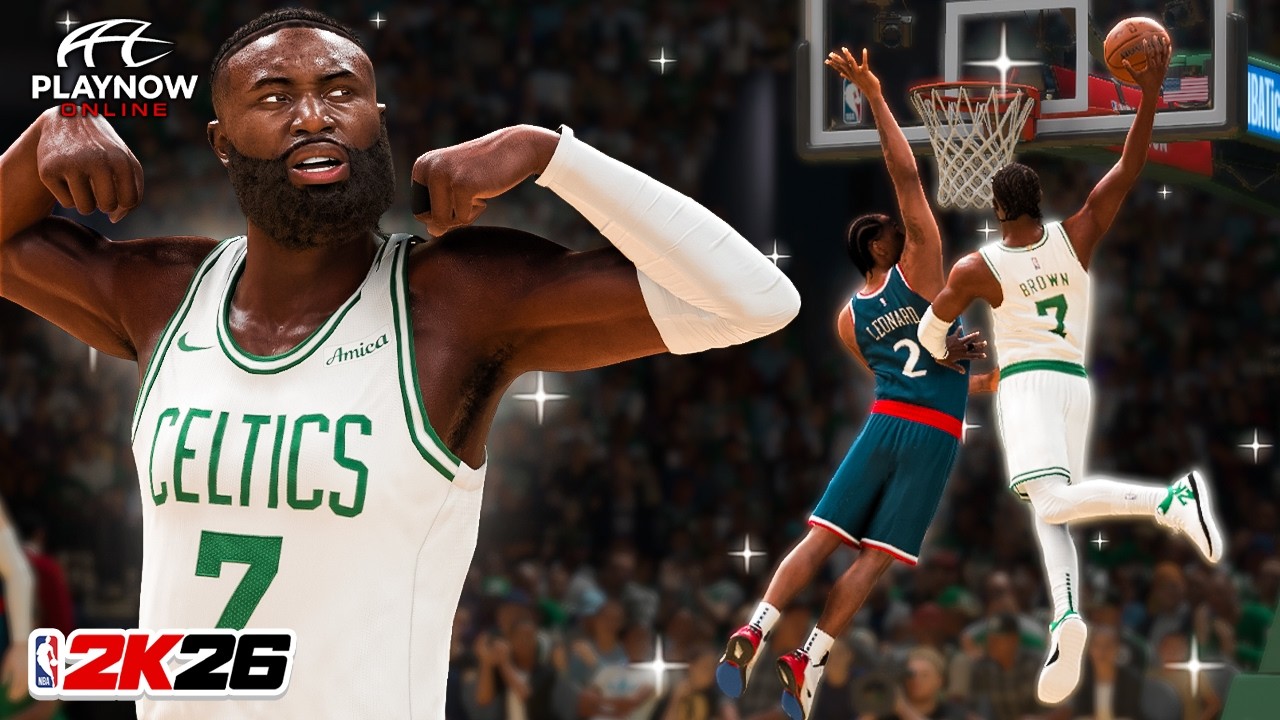 Джейлен Браун забивает в баскетбол в NBA 2K26. Играйте онлайн прямо сейчас!