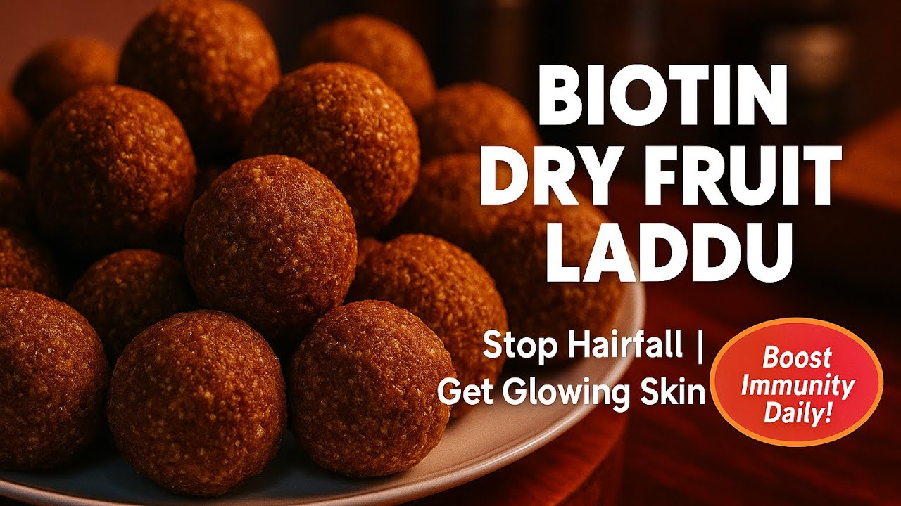 No Sugar Biotin Laddu 🌿 Healthy Diwali Treat | Dry Fruit Laddu for Hair & Skin Glow #biotinladdu