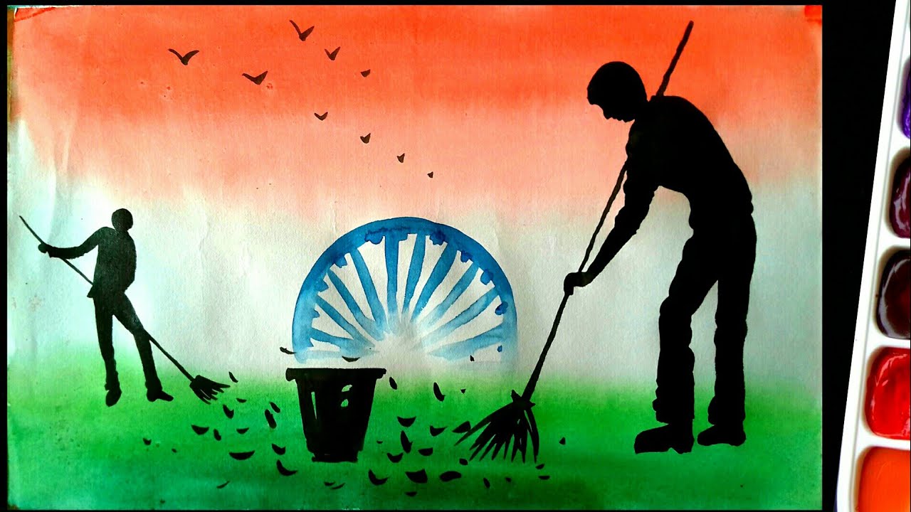 Swachh bharat abhiyan painting by water color||how to draw clean India
