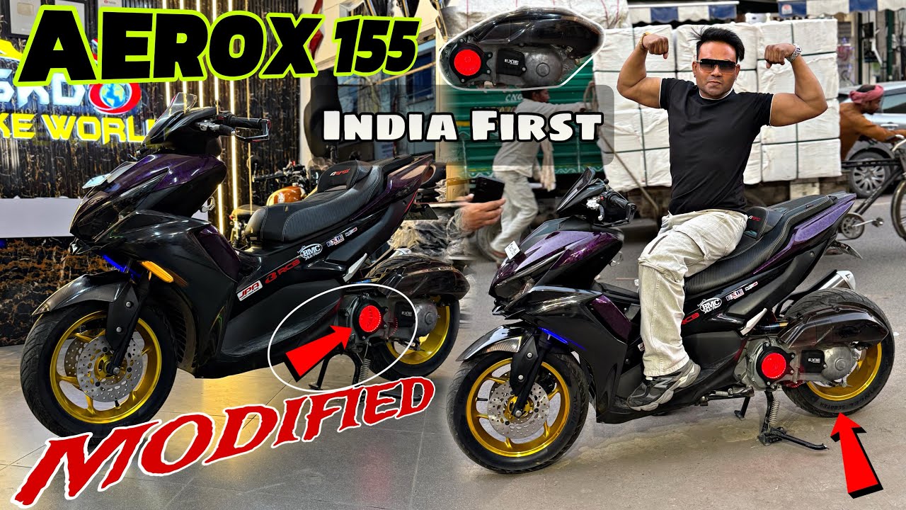 Yamaha Aerox 155 की यह है असली Modification | Aerox Fat Tyre | ￼Aerox 155 Modified in India
