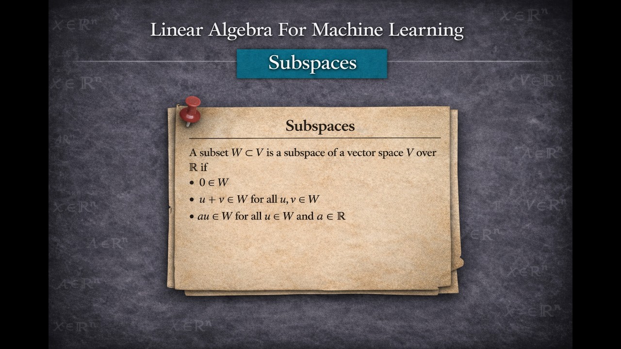 Linear Algebra for Machine Learning: Subspaces And Examples Of Linear Spans