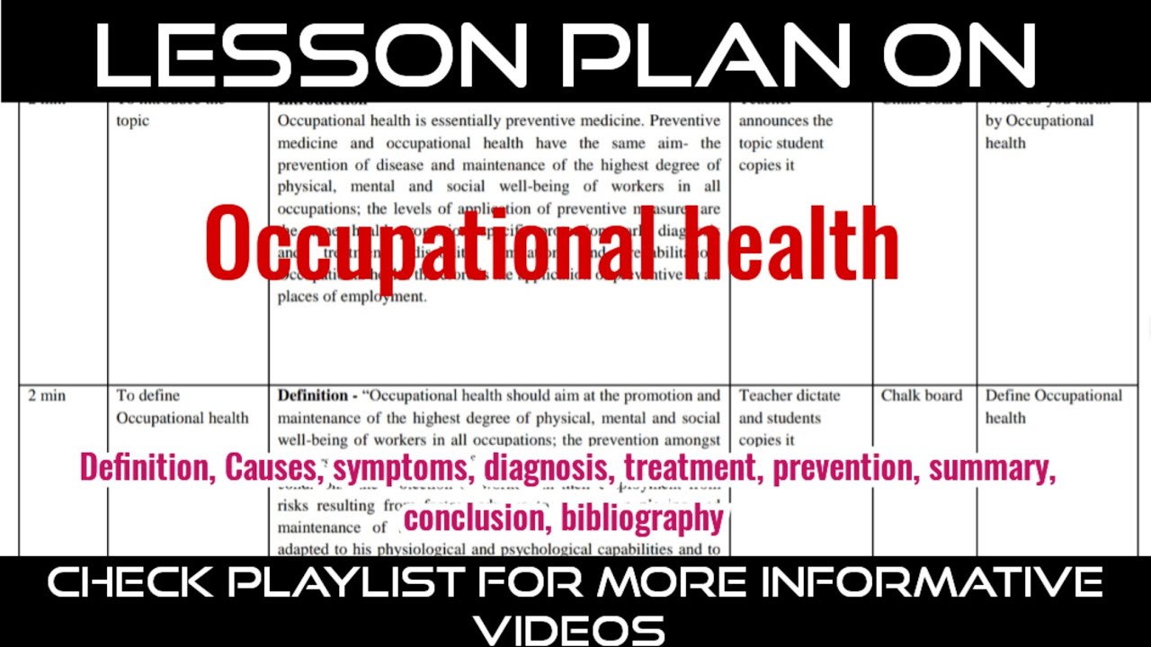 Lesson plan on occupational health 