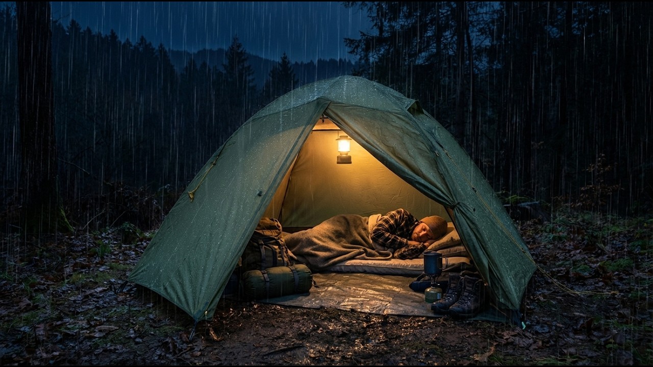 Rain on Tent ⛈️ Cozy Camping in the Forest at Night