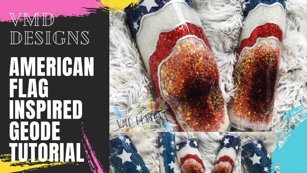 DIY AMERICAN FLAG INSPIRED GEODE TUMBLER: Red, White, and Blue, Epoxy, Resin, Glitter, Alcohol Inks