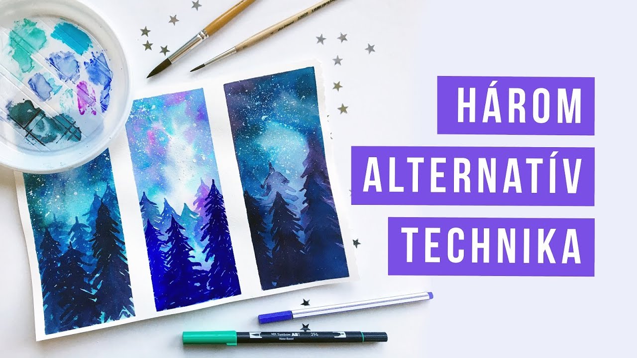 3 ALTERNATÍV AKVARELL TECHNIKA | akvarell festés kezdőknek | ecsetfilc | akvarellceruza | fapác