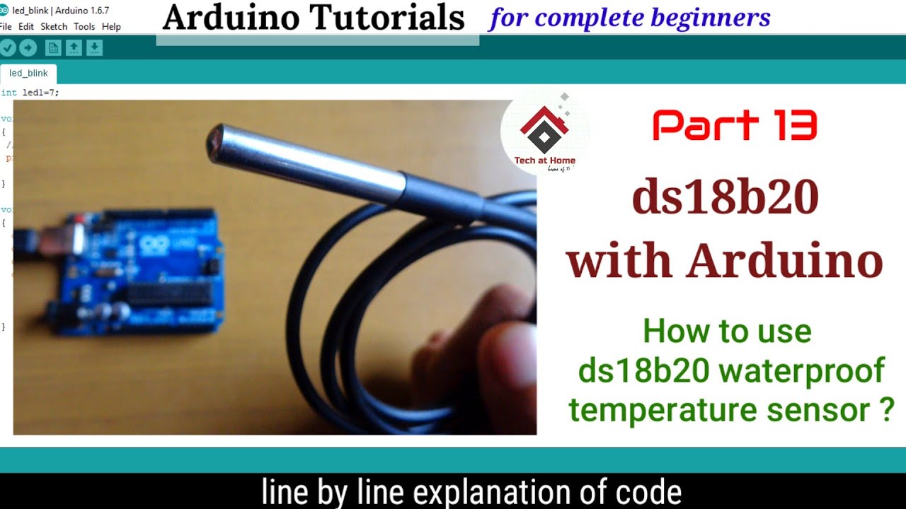 Водонепроницаемый датчик температуры DS18B20 с (код объяснен) | Учебник Arduino 13
