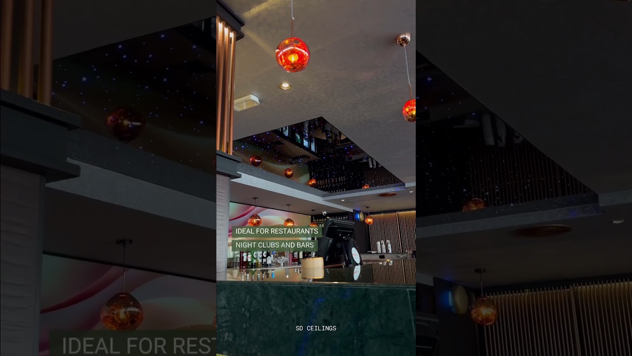 Glossy stretch ceiling with fiber optic stars 