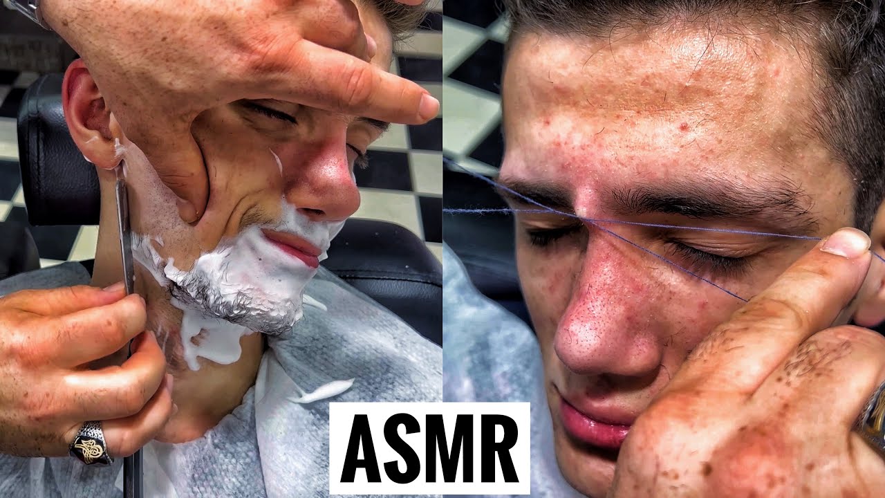 ASMR BEARD CUT • Eyebrow Pull Relaxing Therapy Massage Barber Shop
