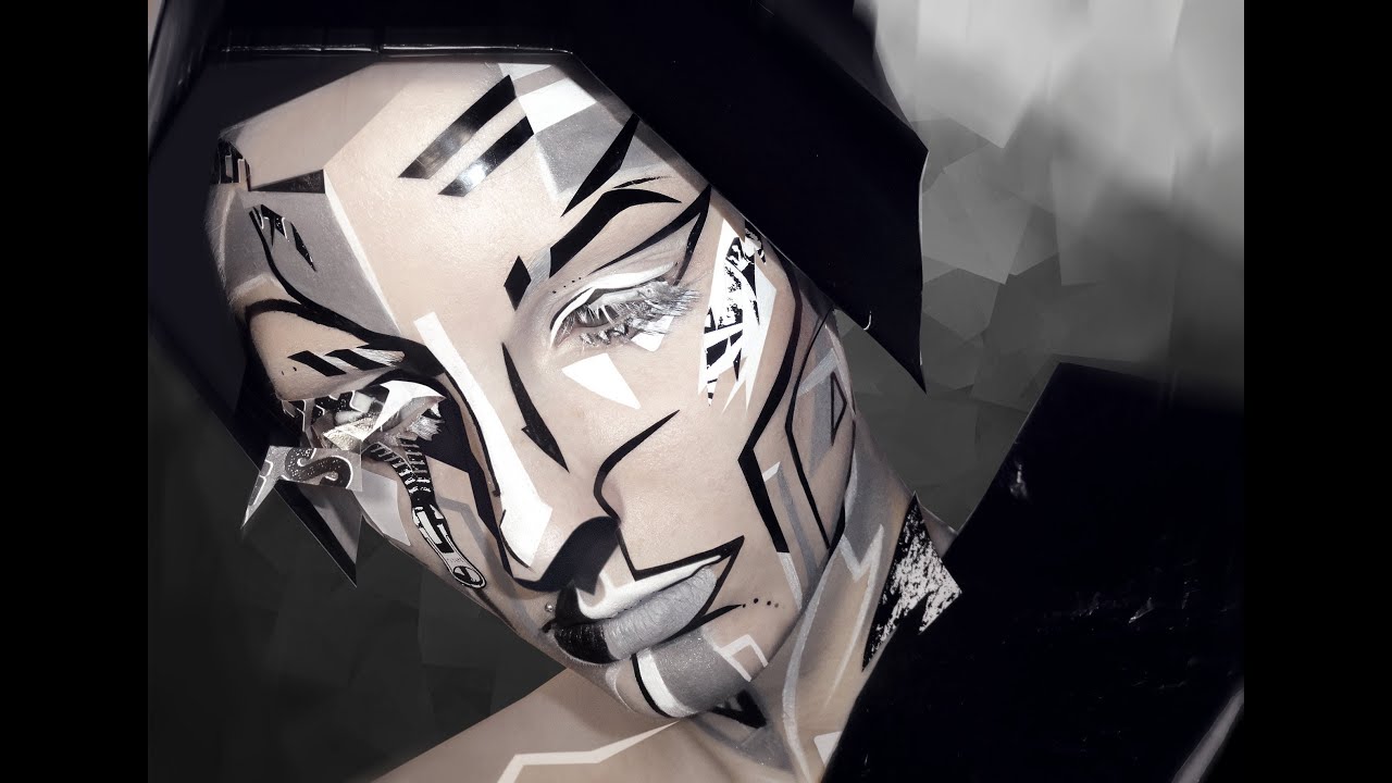 Graphic monochromatic black and white makeup tutorial inspired by Alex Box