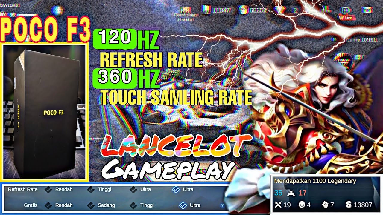POCO F3 in Mobile Legends  LANCELOT GAMEPLAY (120HZ) | 2022