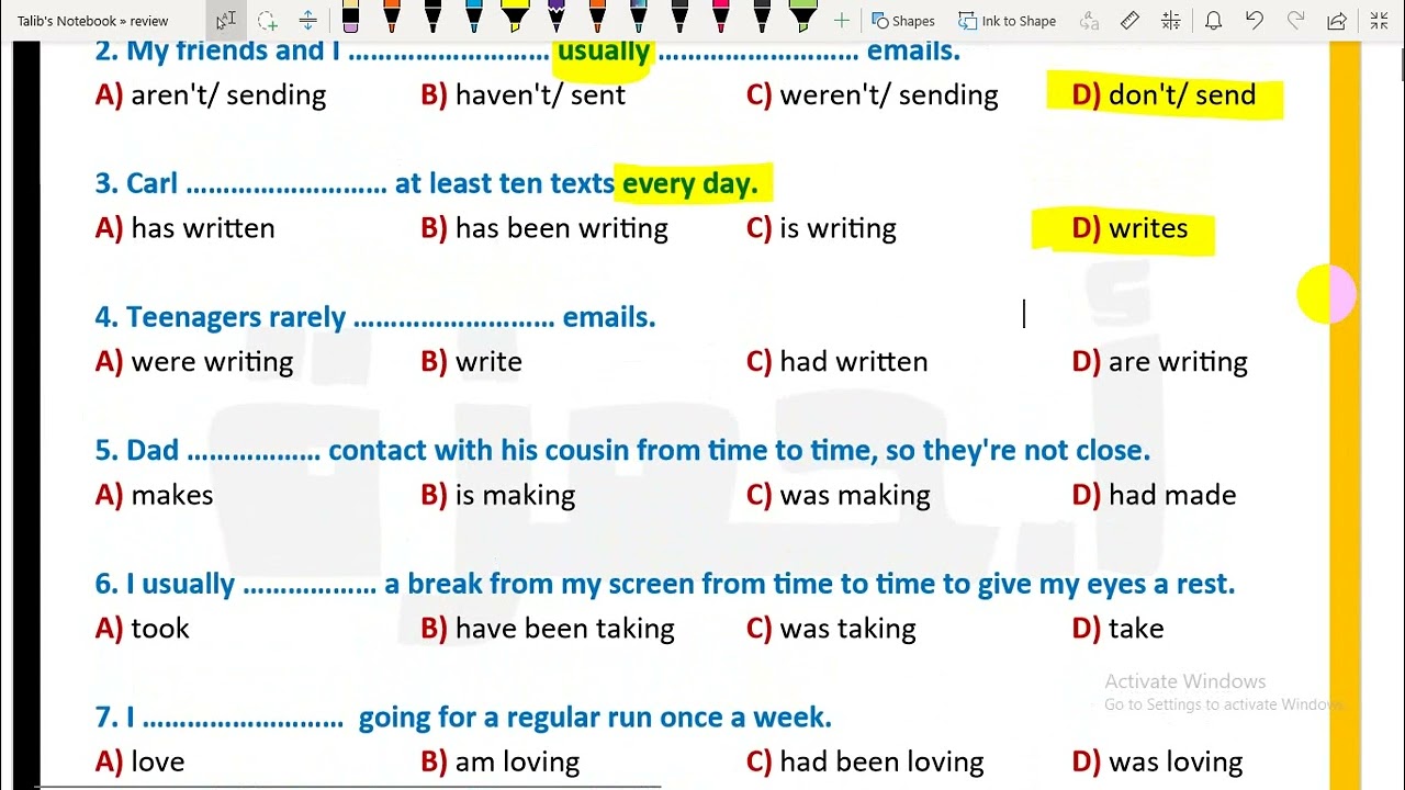 tenses مراجعة الازمنة
