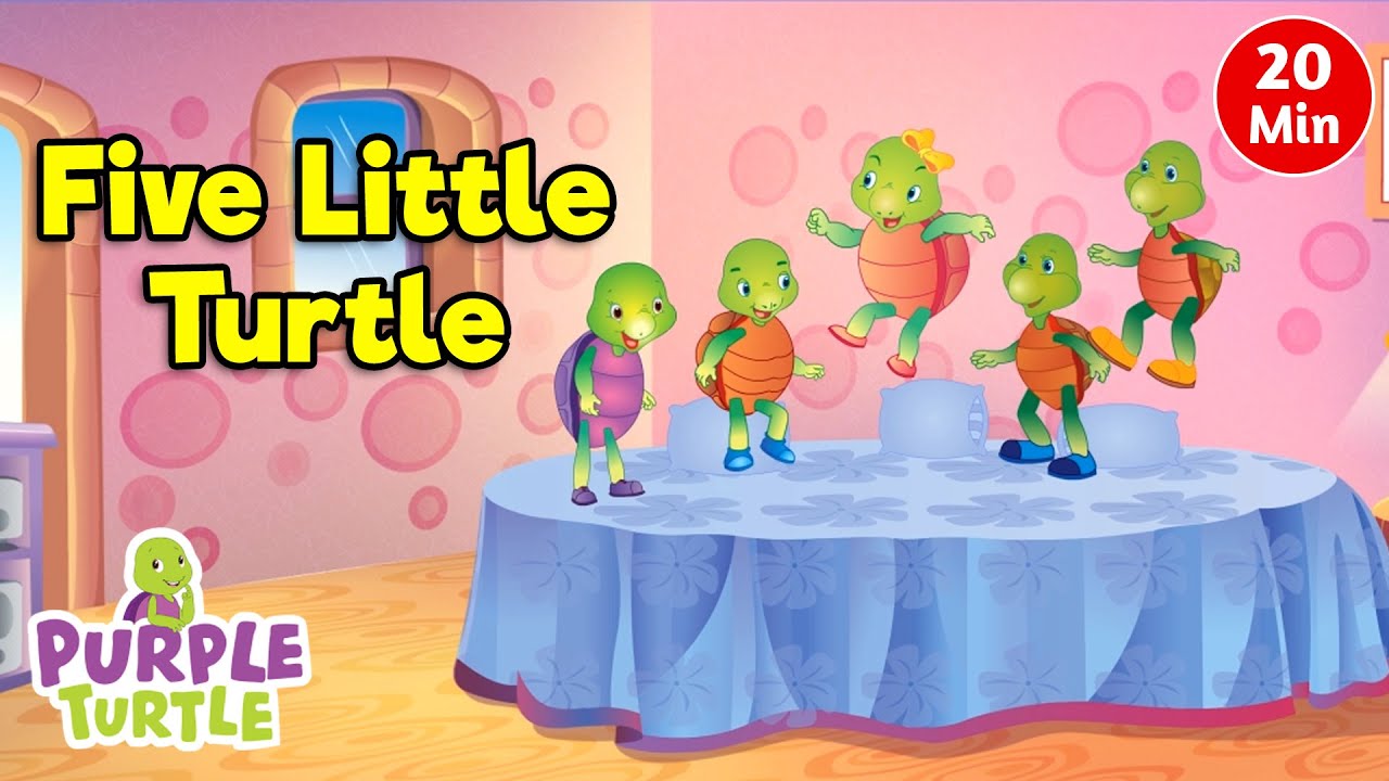 Five Little Turtles Song + More Nursery Rhymes| Action songs| Kids Songs - Purple Turtle Club