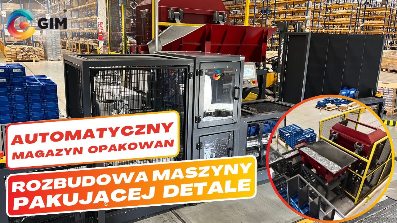 Rozbudowa maszyny pakującej | Automatyczny magazyn opakowań KLT | System pakujący GIM