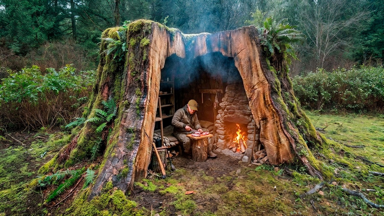 Building A Cozy Secret Shelter Inside A Clay Oak Furnace 🌳. Bushcraft.