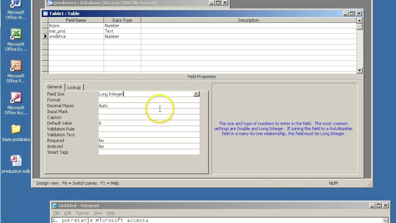 Microsoft Access 2003 - Creating data tables