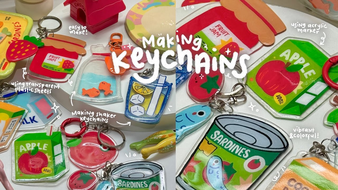 easy diy shrink plastic keychains🧊🍋🍅🐟 using acrylic marker