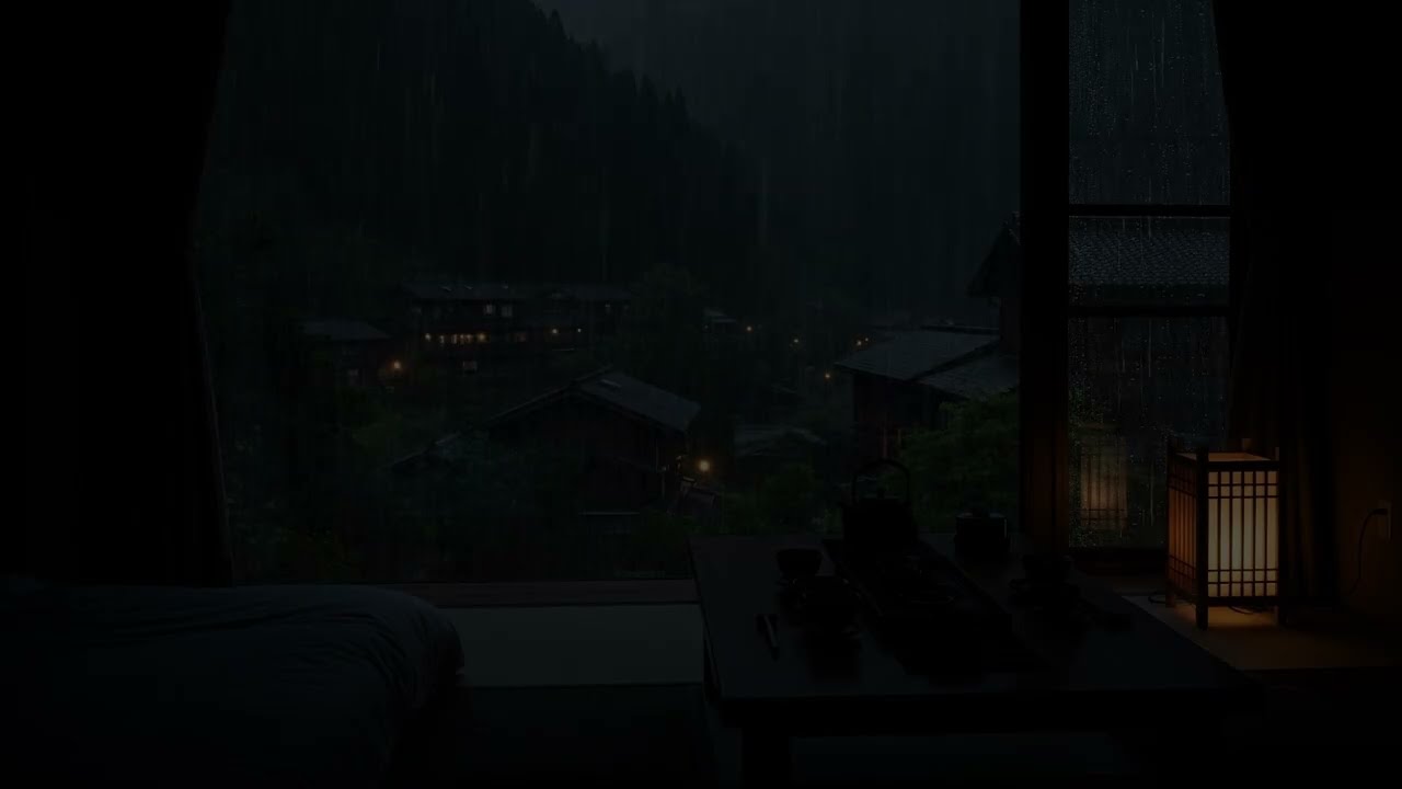 Deep Mountain Rain Sounds (No Ads) | Quiet Dark Bedroom Atmosphere for Restful Sleep