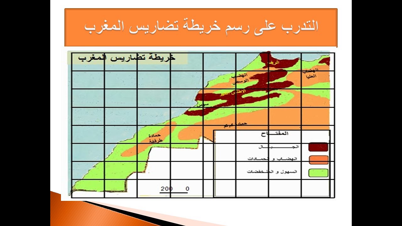 التدرب على رسم  خريطة تضاريس المغرب وموارده السطحية