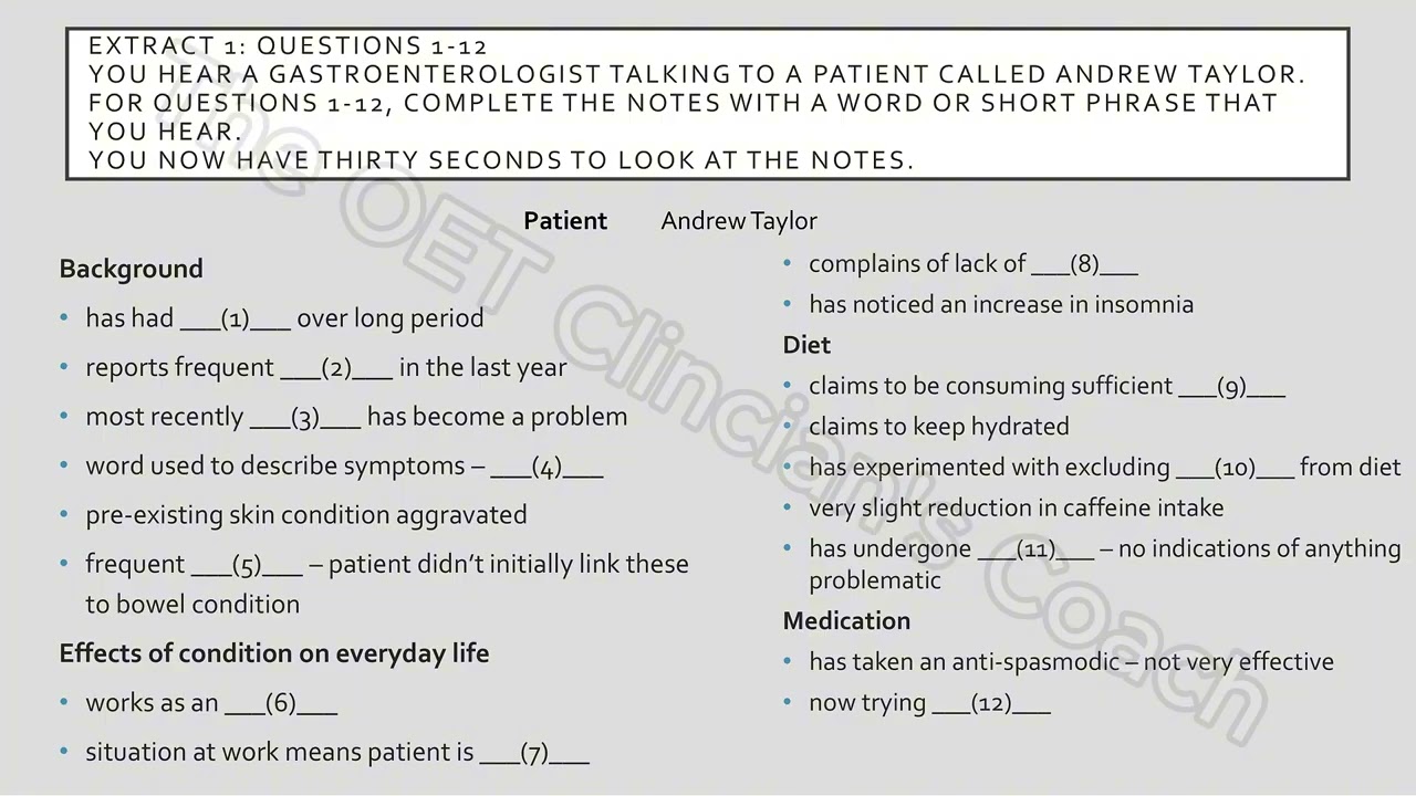 OET listening test 2 Part A #oet #oettraining #oetlistening #oetshadowing #medicalenglish