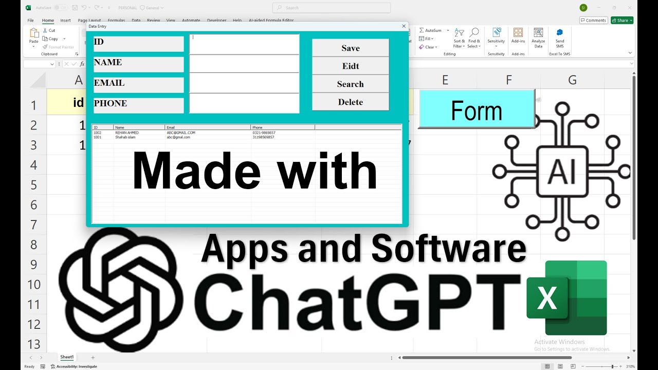 How To Make  Data Entry, Edit, Search & Delete (Made with ChatGPT!) | Excel UserForm
