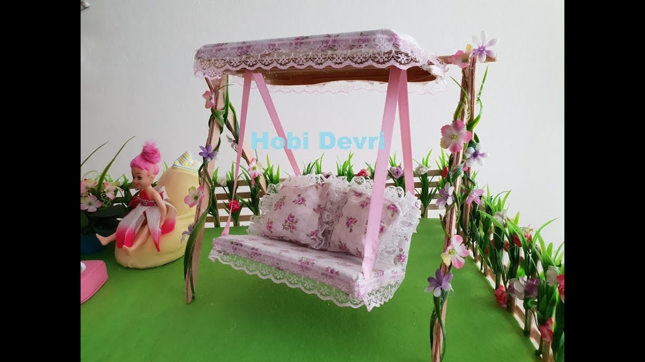 DIY, Making Barbie Swing, Dollhouse, Barbie House, Bebek Evi Bahçe Salıncağı Yapılışı
