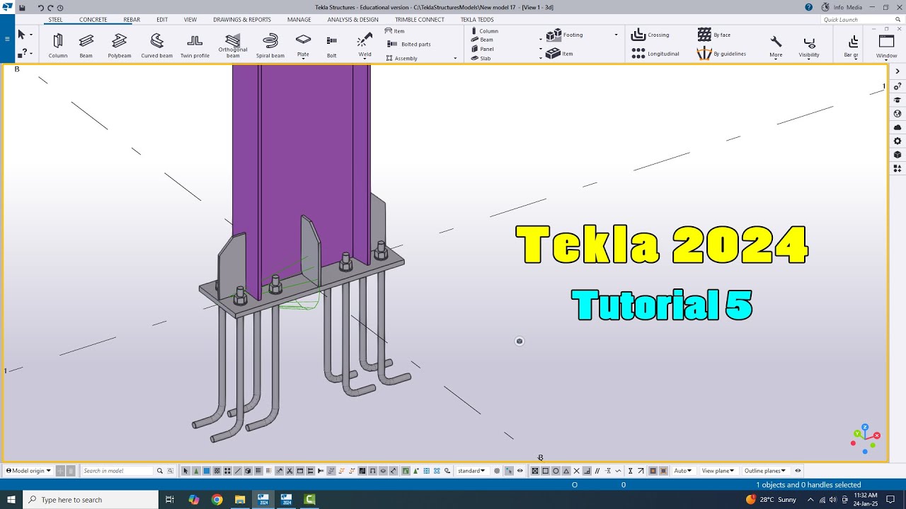 Tekla 2024 Tutorial 5 | How to Create Baseplate in Tekla Structures 2024