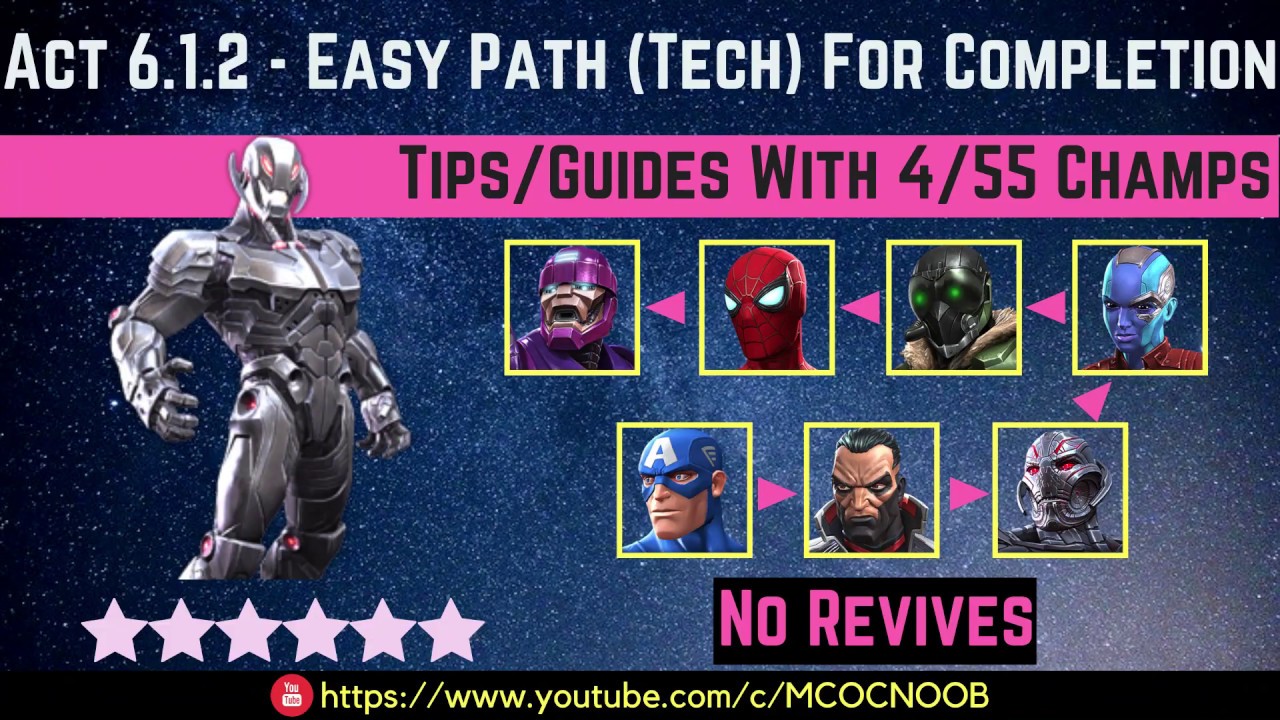 MCOC: Act 6.1.2 - Easy Path (Tech) Tips/Guides - No Revives - 4/55 champs - story quest