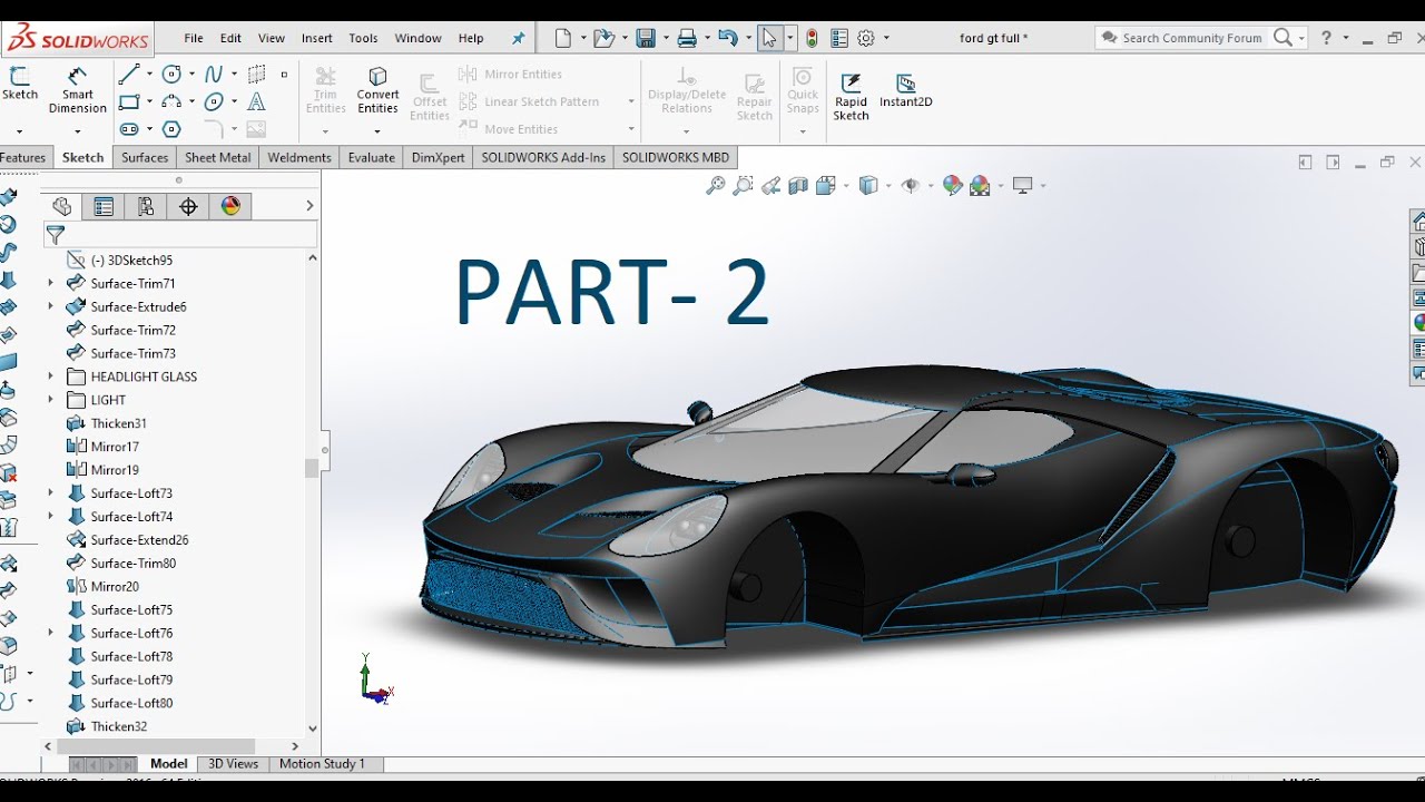 Solidworks tutorial : How to design ford using solidworks surface