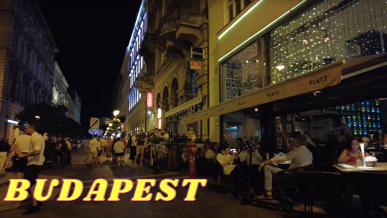 Downtown walk in Budapest at night [4k Ultra HD 60fps ]