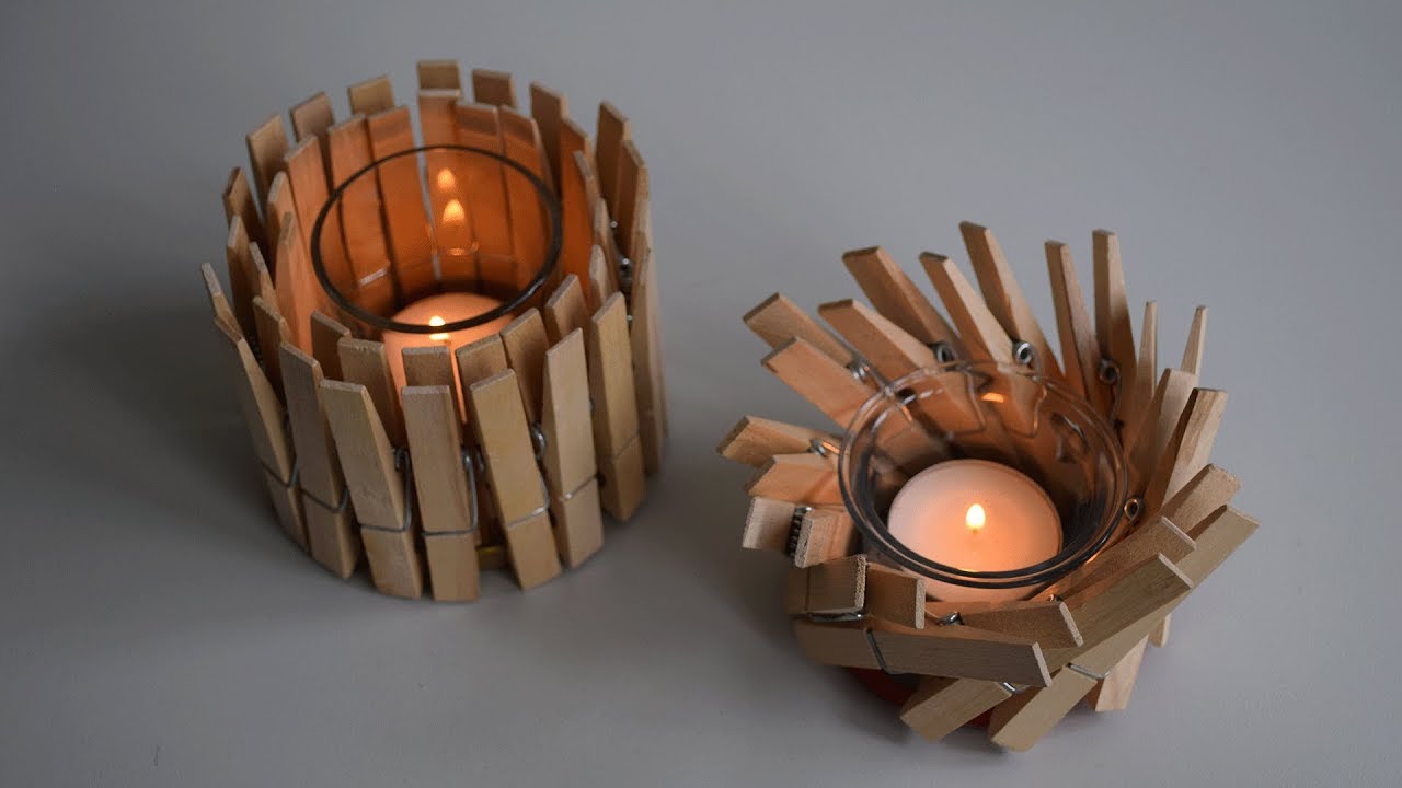 Teelichthalter aus Wäscheklammern basteln