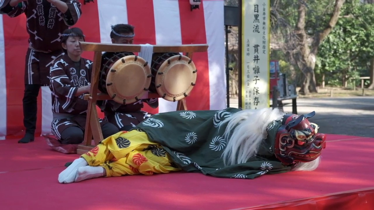 獅子舞 狐舞 舞台を飛び出し 観客大喜び 貫井囃子