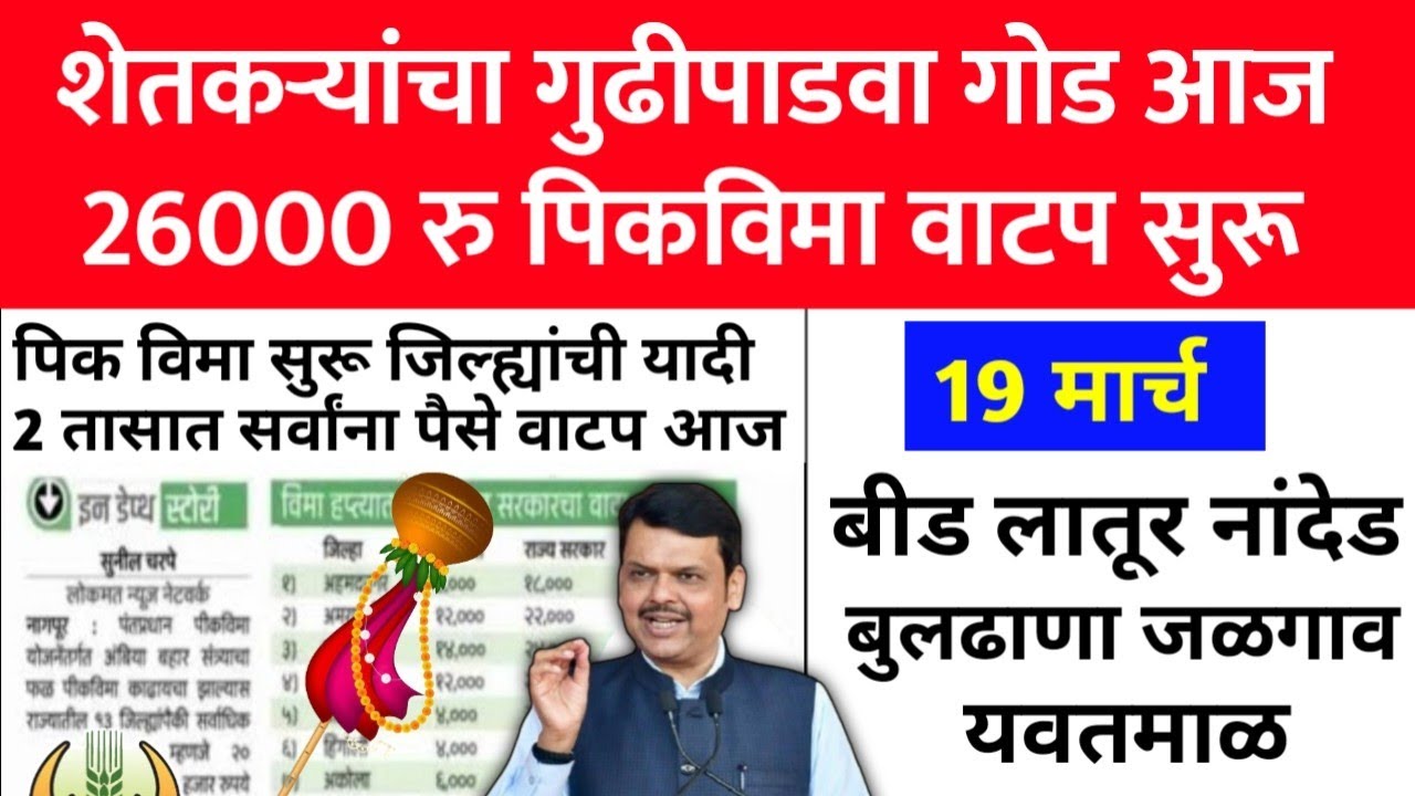 शेतकऱ्यांचा गुढीपाडवा गोड पिक विमा 26000 रु वाटप | नमो शेतकरी | Namo shetkari | Pm kisan