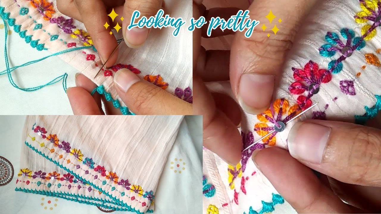 Beautiful Hand Embroidery Border Design || Multi Color Embroidery || SALEEQA CHANNEL