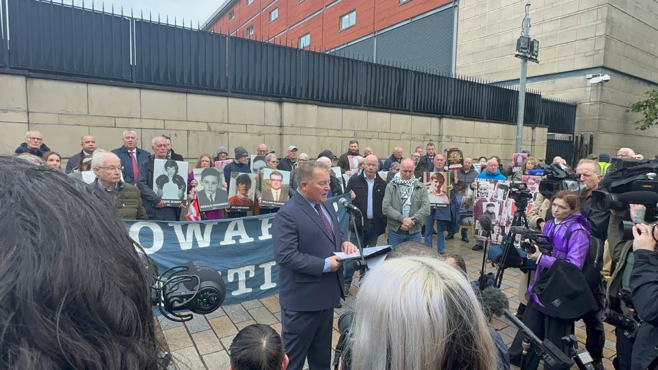 Ciarán Shiels speaks about the case against Soldier F today outside Laganside Courts, Belfast
